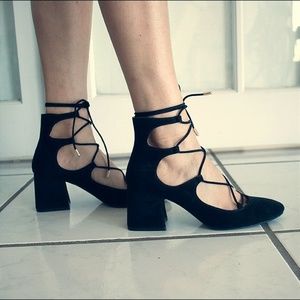 Black lace suede shoes